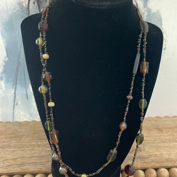 Bundle 6 Beaded long Necklaces Red Green Blue Orange Purple Yellow Brown - Picture 11 of 17